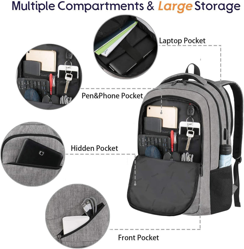 17-Inch Travel Laptop Backpack | Business Flight Approved, TSA Friendly | USB Charger Port, Luggage Sleeve