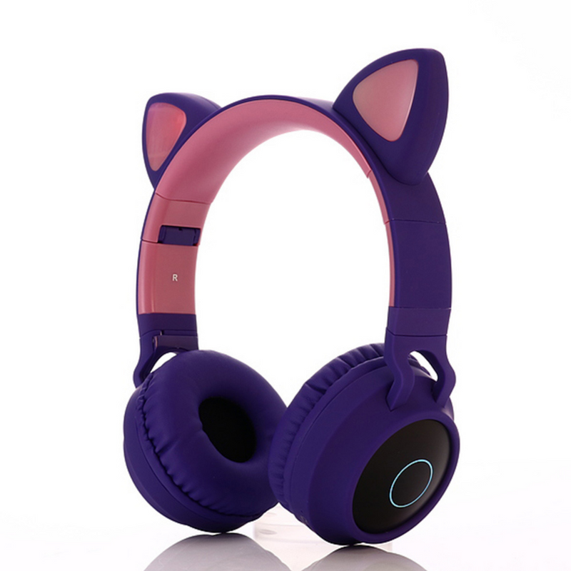 LED Light Up Kids Wireless Headphones Over Ear with MicrophoneKids headphone Dark Purple Green - Madshot