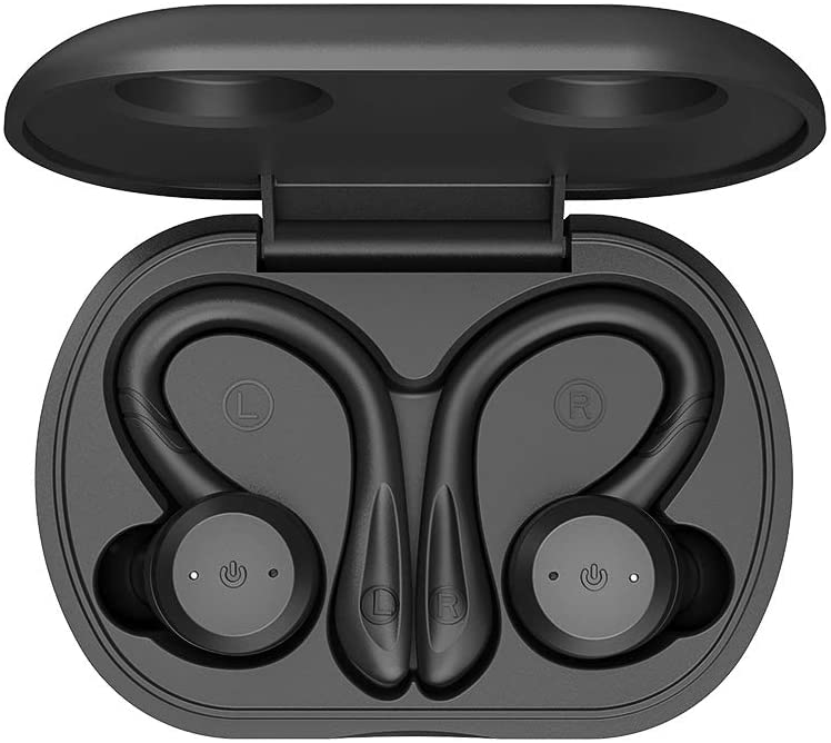 Bass Sound TWS EarBuds Over Ear Hook Sweatproof with Mic & Charging CaseEarphone Black - Madshot