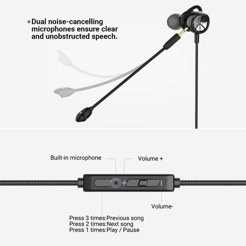 Wired Gaming Earbuds, with Detachable Dual ANC, Volume Control with Vertical Plug for computers, laptops and Smart PhoneGAMING HEADSETS - Madshot