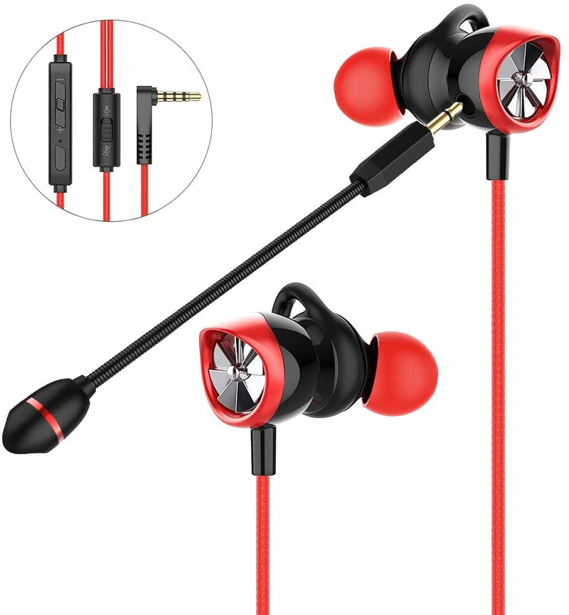 Wired Gaming Earbuds, with Detachable Dual ANC, Volume Control with Vertical Plug for computers, laptops and Smart PhoneGAMING HEADSETS Red - Madshot