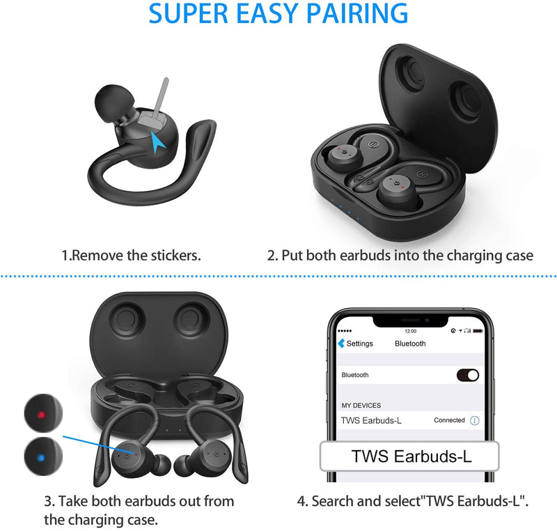 Bass Sound TWS EarBuds Over Ear Hook Sweatproof with Mic & Charging CaseEarphone - Madshot
