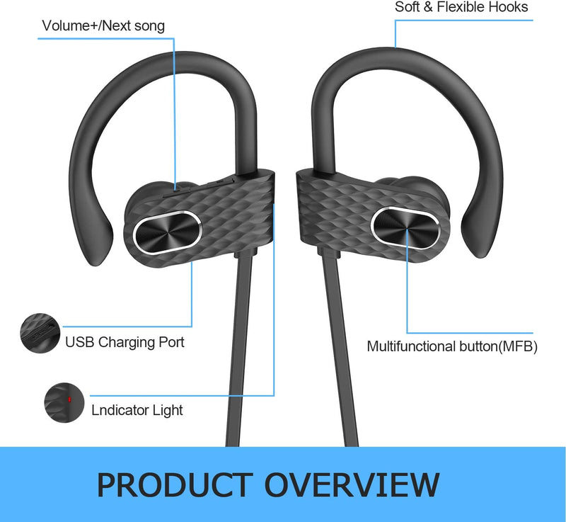 Bluetooth Wireless Noise Cancelling Around-Neck Earphone for Running Workout Sweat-proof Stereo w/MicEarphone - Madshot