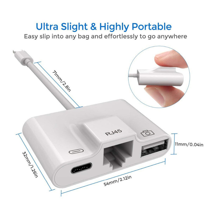 Adapter for Lightning to RJ45 Ethernet LAN Wired/USB Port Network for iPhone/iPadCable Charger - Madshot