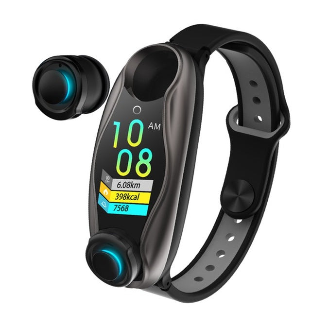Smart Bracelet Earbuds - 2 in 1 Combo Running Music Wristband Heart Rate TWSEarbuds Black - Madshot