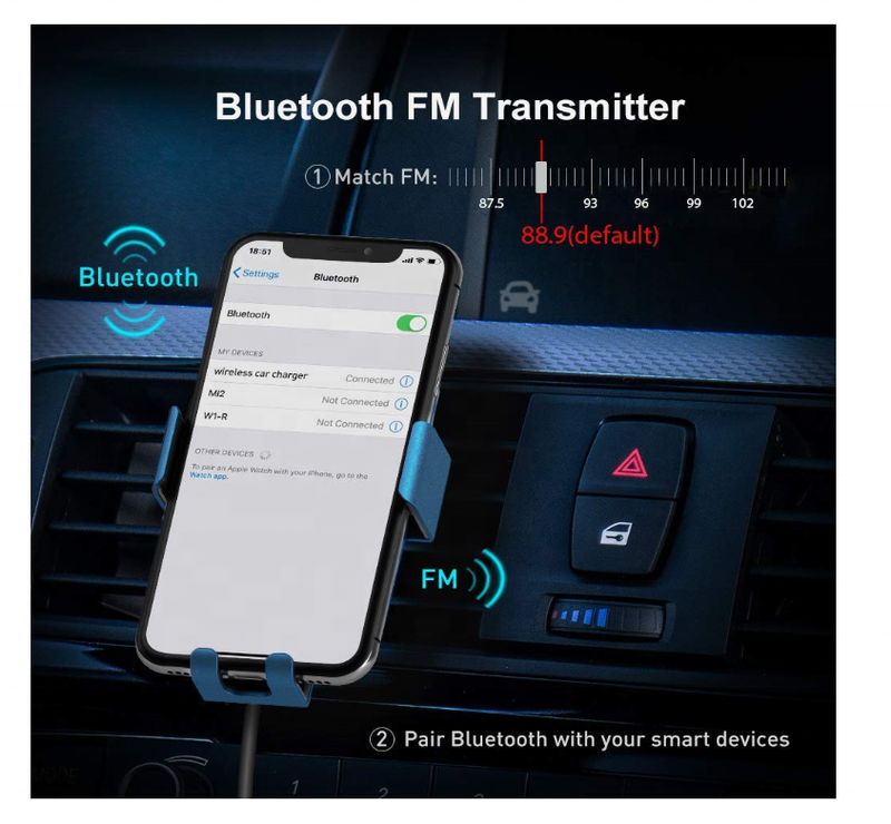 Wireless Car Charger 3 in 1 Mount with Bluetooth FM Transmitter Car 10W Fast ChargeCar & Vehicle Electronics - Madshot