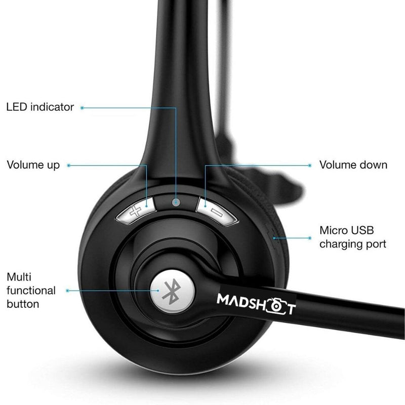 Madshot Pro Trucker Bluetooth Headset Office Wireless Headset with MicBluetooth Headset - Madshot