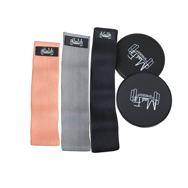 Booty Resistance Bands Set (3 Pack) + 2 Core Sliders | Eco-Friendly, Non-Slip, Non Toxic, Recyclable and DurableTraining Bands Orange - Madshot