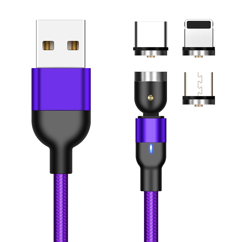 Magnetic Charging Cable 3 in 1 Nylon Braided LED LightingCable Charger 1M / 3 in 1 Purple Magnetic Cable - Madshot